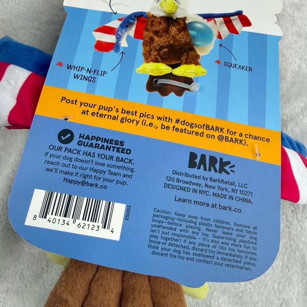 BARK Sun's Out Tongues Out Regal the Eagle Plush Dog Toy Squeaker Crinkle NEW